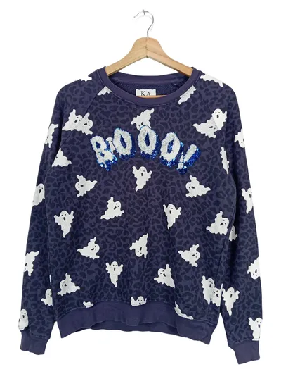 ZOE KARSSEN Pullover Damen 36/S Blau Ghost Boo Pailletten Casual Sweatshirt