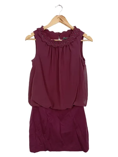 ESPRIT Damen Freizeitkleid Gr. 34/XS Lila Elegant Rüschen Nieten Minikleid