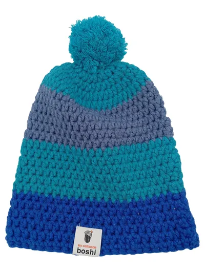 MYBOSHI Damen Mütze One Size Mehrfarbig Blau Türkis Strickmütze Casual Bommel