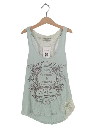 GUESS Damen Top Gr. S Türkis Spitze Romantisch Tanktop Viskose