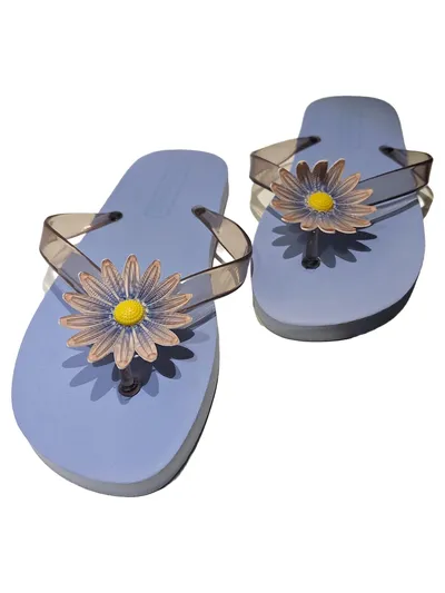 Fishbone Damen Zehentrenner Flip-Flops Gr. 39 Blau mit Blumen Applikation Casual