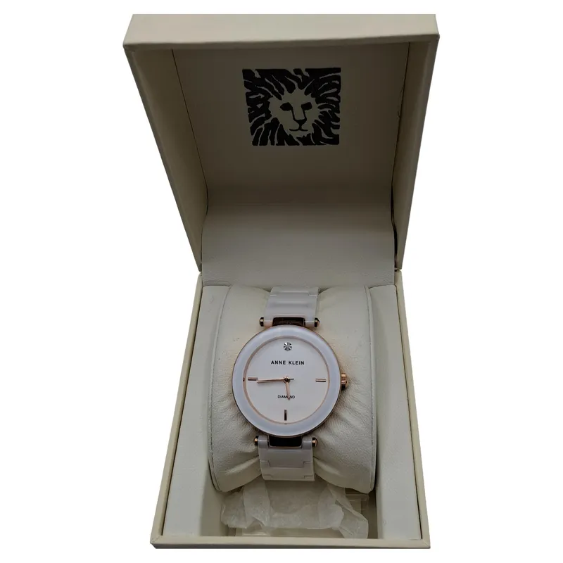 Anne Klein Damenuhr Diamond Keramik Weiß Roségold Elegant AK/1018RGWT 1