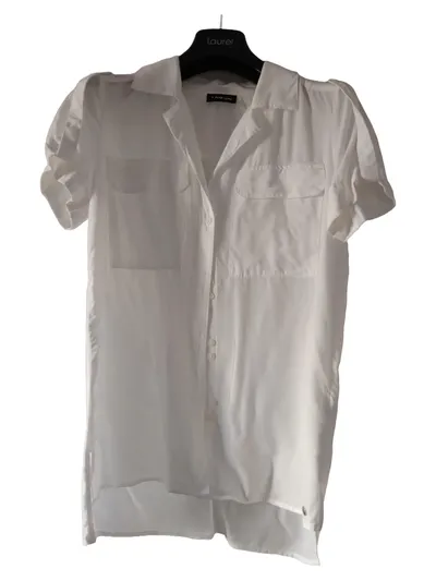 Taifun Damen Bluse Hemdbluse Gr. 34/XS Weiß Casual Kurzarm