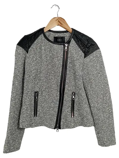 SET Leichte Jacke Damen Einheitsgröße Grau Streetwear Reißverschluss