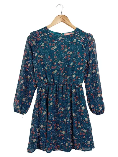 NAF NAF Damen Freizeitkleid Gr. 40/L Blau Blumenmuster Elegant Vintage