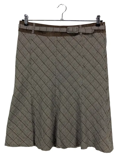 CLAUDIA GIL Faltenrock Damen 40/L Braun Kariert Midi Elegant