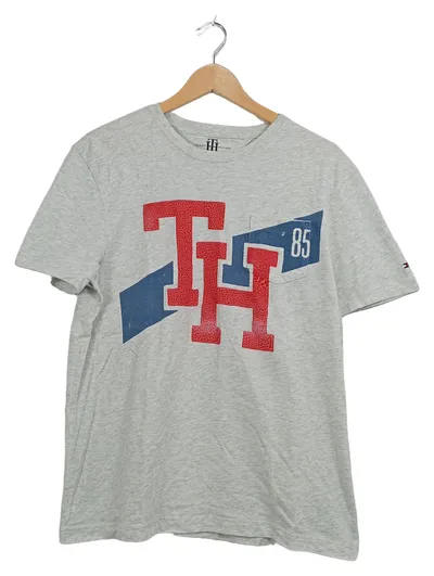 Tommy Hilfiger T-Shirt Herren Gr. M grau TH 85 Logo Print Casual