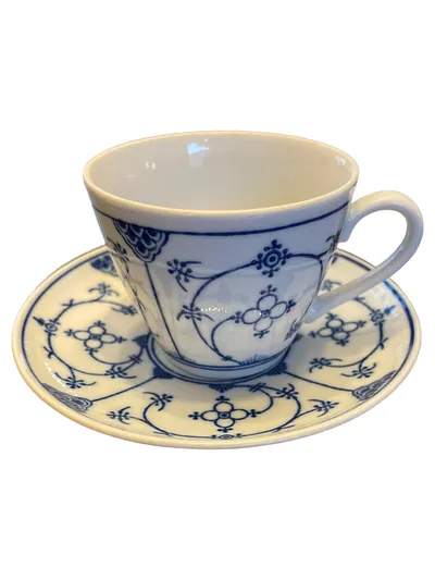 Jäger Eisenberg Tasse mit Untertasse Indisch Blau Porzellan DDR