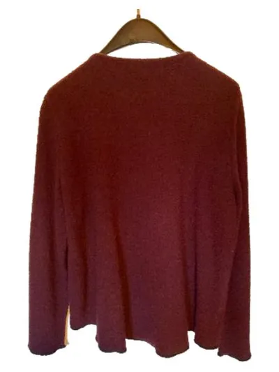 CATALDI Damen Strickjacke Gr. 42 Lila Blätter Applikation Wolle