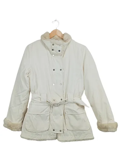 Comma Damen Winterjacke Beige Gr. 36 Elegant Fellbesatz Alltag Uni