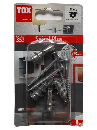 TOX Spiral Plus Gipskartondübel 37mm 4 Stück mit Schrauben Hohlraumdübel