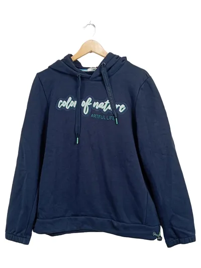 Cecil Damen Kapuzenpullover Hoodie Gr. M Blau Schriftzug Freizeit Baumwolle