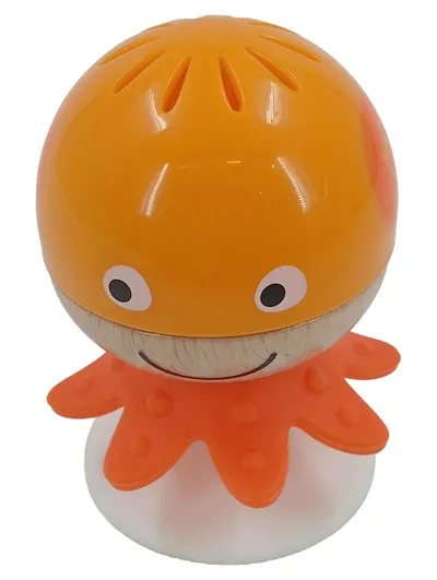 HAPE Baby Rassel Krake Orange Holz Kunststoff Greifling Spielzeug