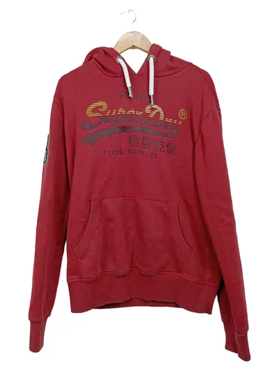 Superdry Hoodie Kapuzenpullover Herren Gr. L Rot Logo Print Streetwear