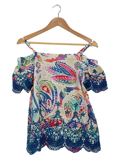 MISS CAPTAIN Damen Bluse 36 Mehrfarbig Paisley Sommer Off-Shoulder Häkelei