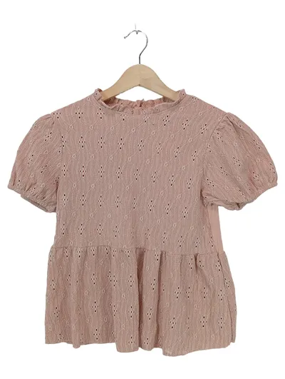 ZARA Mädchen Bluse Gr. 140 Rosa Lochmuster Puffärmel Rüschen