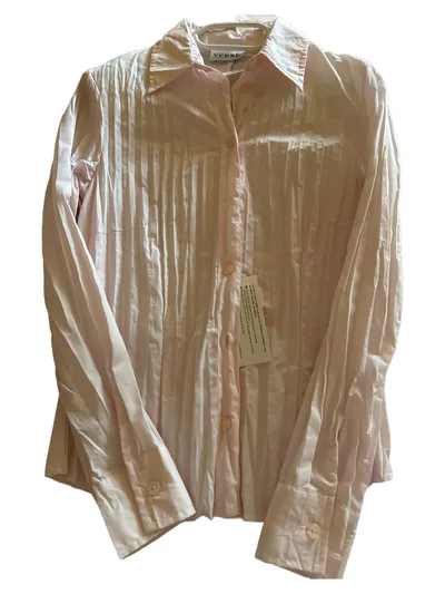 Verse Bluse Damen Klassisch Rosa Strukturmuster Falten Langarm Gr. 36 S