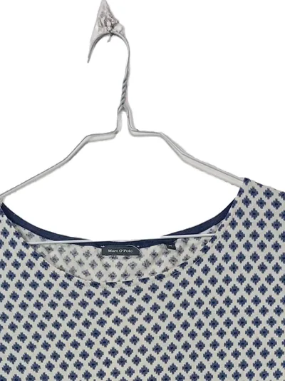 Marc O'Polo Damen Langarmshirt 3/4-Arm Rautenmuster Weiß Blau Gr. M