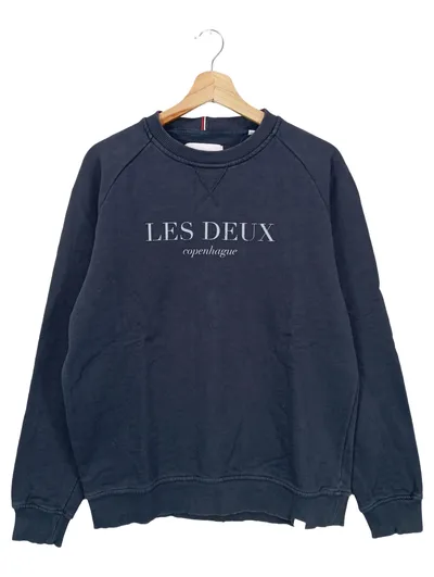 LES DEUX Herren Pullover Sweatshirt Gr. 46/S Blau Casual Baumwolle Logo