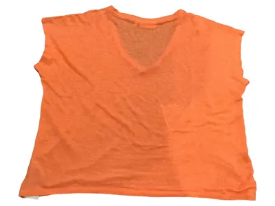 InWear Damen Leinen T-Shirt Kurzarm Uni Orange Gr. L 42 Freizeit