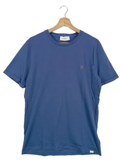 LES DEUX Herren T-Shirt Gr. 48/M Blau Casual Modern Baumwolle Logo