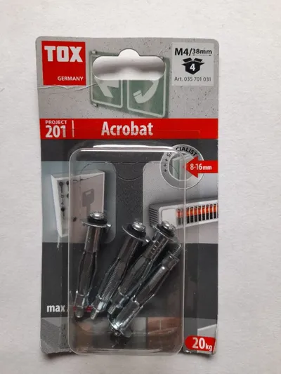TOX Acrobat Hohlraumdübel M4/38mm 4 Stück Metalldübel Gipskarton