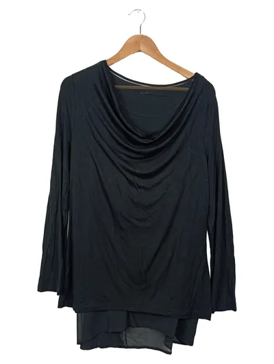 MISS CAPTAIN Damen Langarmshirt Wasserfallausschnitt Schwarz Gr. 40/L