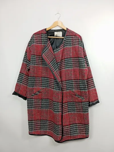 Mariposa Strickjacke Damen Kariert Rot Wolle XL 42 Casual Klassisch