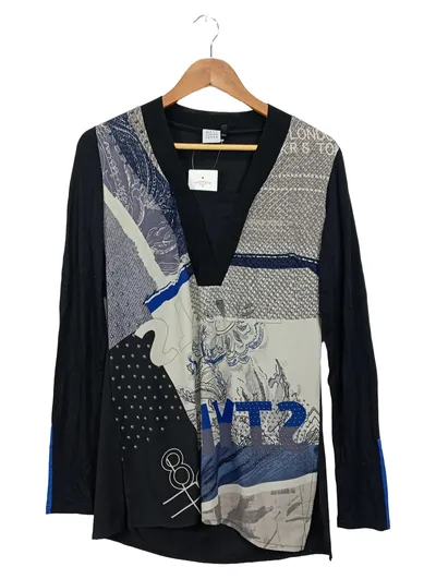 Miss Captain Trend Damen Langarmshirt Gr. 38 Schwarz Grafisch V-Ausschnitt