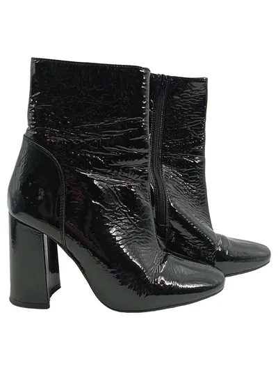 Buffalo London Damen Stiefelette Lackleder Schwarz Blockabsatz Gr. 38