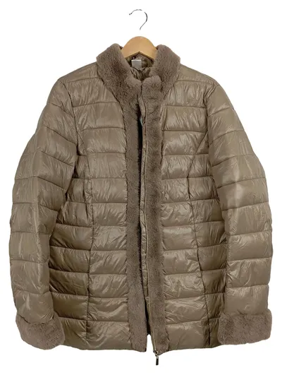 Alessa W Damen Steppjacke Gr. 40 Beige Fellbesatz Elegant Winterjacke