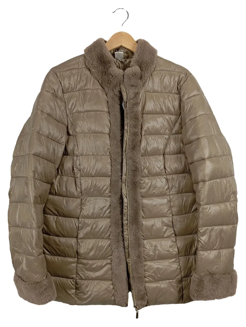 Alessa W Damen Steppjacke Gr. 40 Beige Fellbesatz Elegant Winterjacke 1