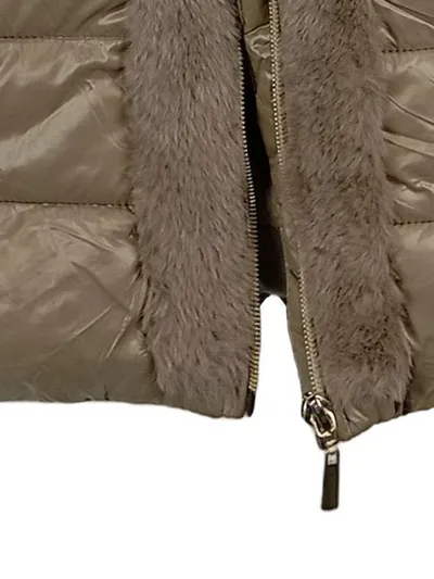 Alessa W Damen Steppjacke Gr. 40 Beige Fellbesatz Elegant Winterjacke