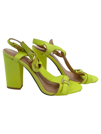 Pepe Jeans London Damen Sandaletten Gr. 38 Neongelb Blockabsatz T-Strap