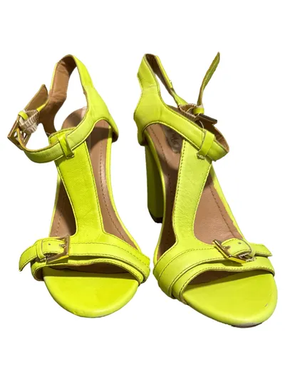 Pepe Jeans London Damen Sandaletten Gr. 38 Neongelb Blockabsatz T-Strap