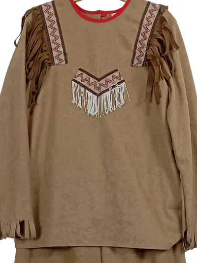 Kinder Indianer Kostüm Native Ethno Verkleidung Fransen Beige Gr. 140