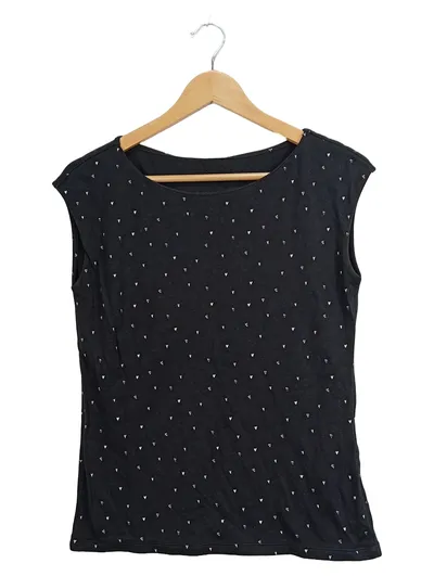 Street One Damen Top Gr. 36/S Schwarz Herzmuster Ärmellos Baumwolle