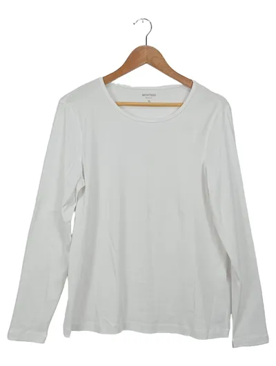 Montego Basic Damen Langarmshirt Weiß Gr. XL Baumwolle Rundhals