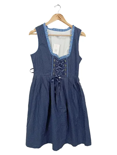 WALDSCHÜTZ Dirndl Trachtenkleid A-Linie 42 XL Blau Punkte Rüschen Schleife
