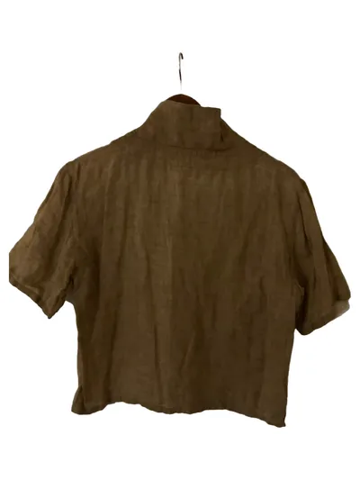 hessnatur Leinen Bluse Damen Kurzarm Casual Uni Beige Gr. 38 M