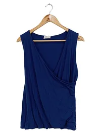 Boysen's Damen Top Wickeloptik Gr. 42/XL Blau Viskose Ärmellos 1