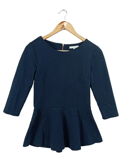 MINT&BERRY Langarmshirt Damen Gr. 36/S Blau Casual Peplum Strukturmuster