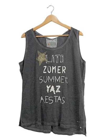 CECIL Damen Top Tank Shirt Gr. XL Grau Sommer Print Baumwolle