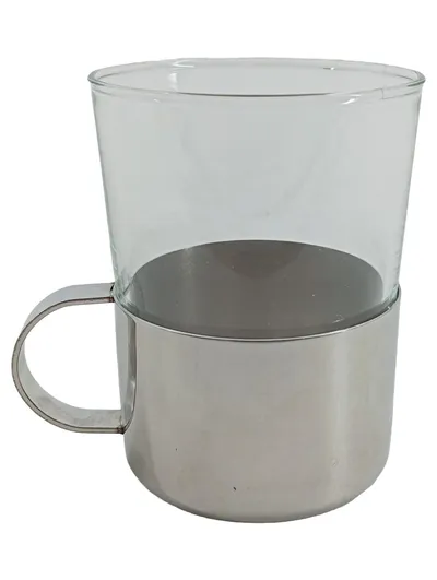 Duralex Latte Macchiato Glas 250ml mit Edelstahl Halter Transparent
