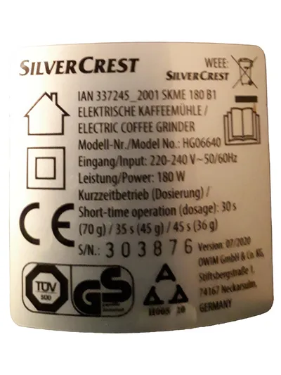 SilverCrest Kaffeemühle SKME 180 B1 Elektrisch Mühle Schwarz