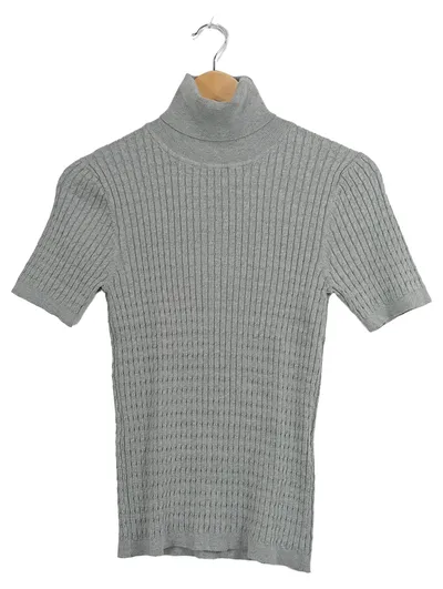 Darling Harbour Damen Rollkragenpullover Kurzarm Rippstrick Gr. 38/M Grau