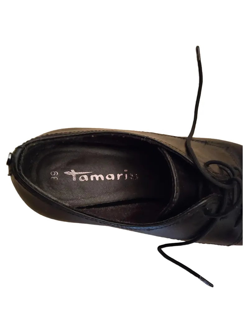 Tamaris Damen Schnürschuhe Derby Leder Schwarz Gr. 39 Klassisch 4