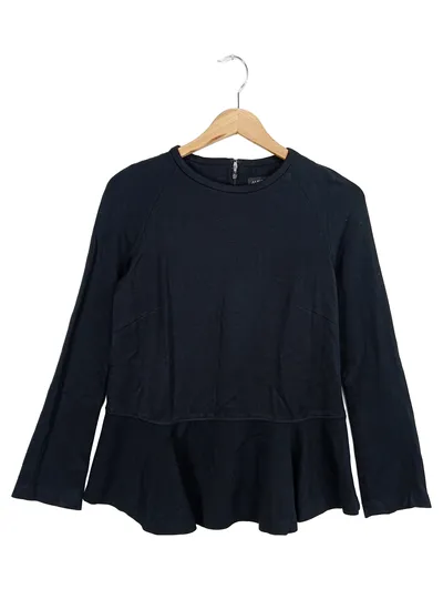 MARC CAIN Langarmshirt Damen Schwarz Gr. 36/S Peplum Casual Reißverschluss