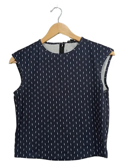 MANGO Damen Top Bluse Ärmellos Gr. 34/XS Blau Geometrisch Freizeit
