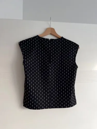 MANGO Damen Top Bluse Ärmellos Gr. 34/XS Blau Geometrisch Freizeit